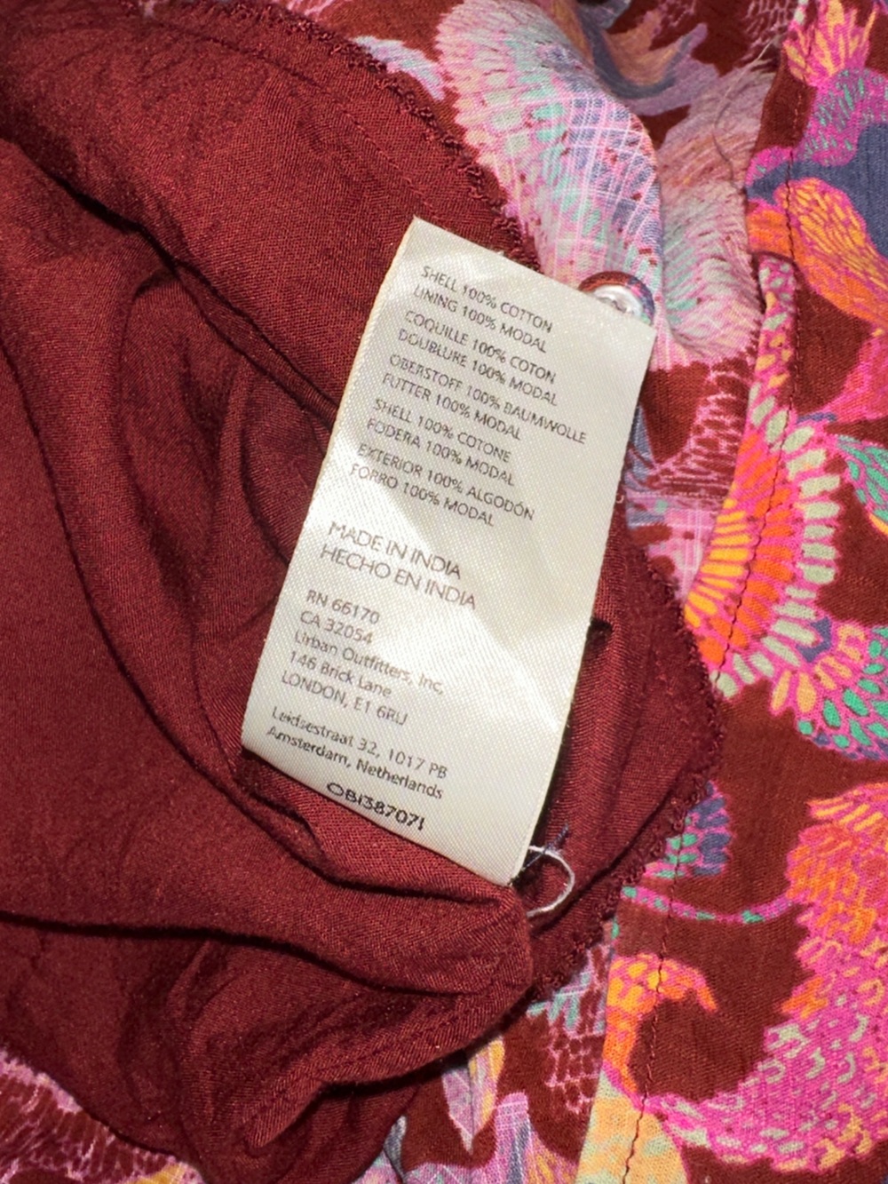 Anthropologie The Peregrine Smocked Floral V-Neck Ruffle Dress Wine Floral - Picture 13 of 13